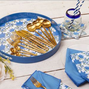 Tilly Blue  Round Lacquer Serving Tray 5
