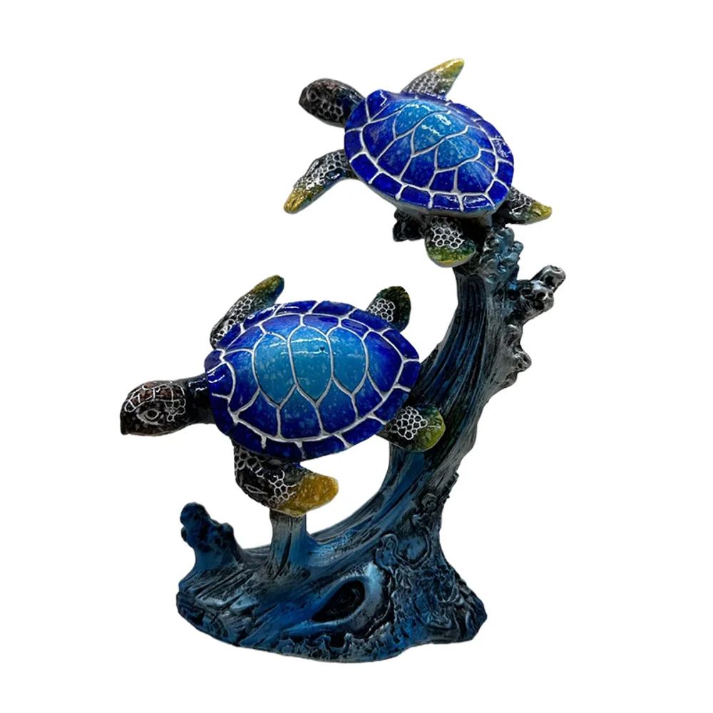 7" BLUE DOUBLE TURTLE STATUE