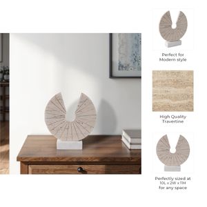 11X10" TRAVERTINE OPEN CIRCLE ON MARBLE BASE, TAN/ 10