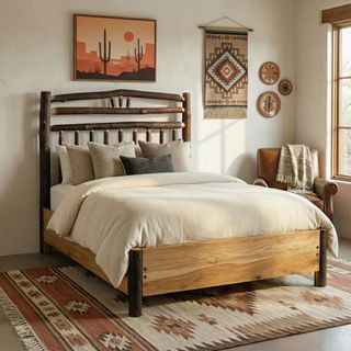 Hickory Log Wagon Wheel Bed with Rail System - Cal King - Slate