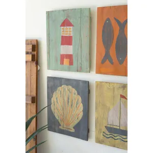 Set of 4 Painted Wood Coastal Wall Art 5