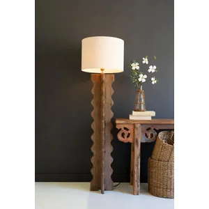 Wavy Mango Wood Floor Lamp with Fabric Shade 1
