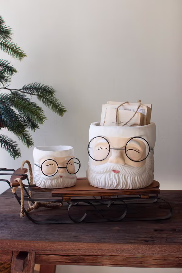 Set of 2 Concrete Santa Planters