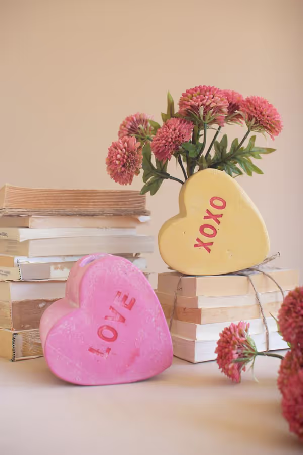 Set of 2 Clay Conversation Heart Vases