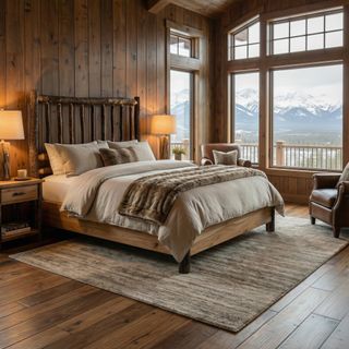 Hickory Log Traditional Bed with Rail System - King - Cognac