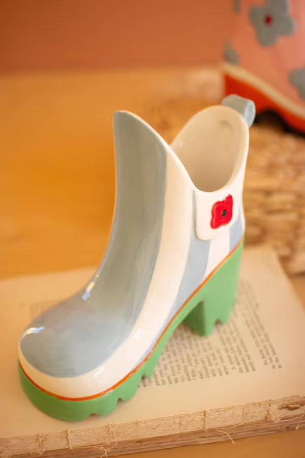 Set of 2 Colorful Ceramic Rubber Boot Vases