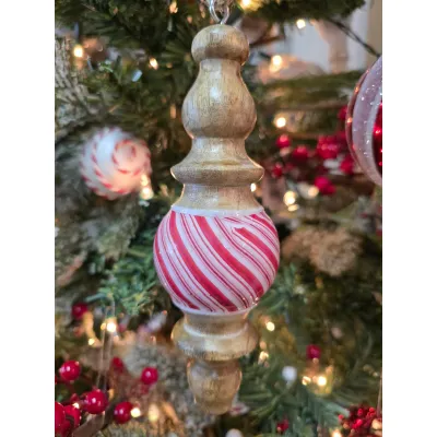 Wooden Candy Swirl Ball Ornament 7x3x3in