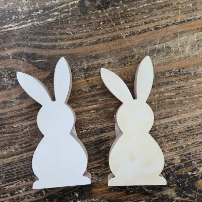 White Wooden Bunny 7x3in