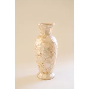 Spun Bamboo Vase with Neutral Capiz Shell Detail / Medium 4