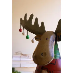 Recycled Metal Christmas Moose with Ornaments 4