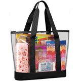 SEE-THRU MESH TOTE WITH FAUX LEATHER BOTTOM - BEACH CHAIRS 1