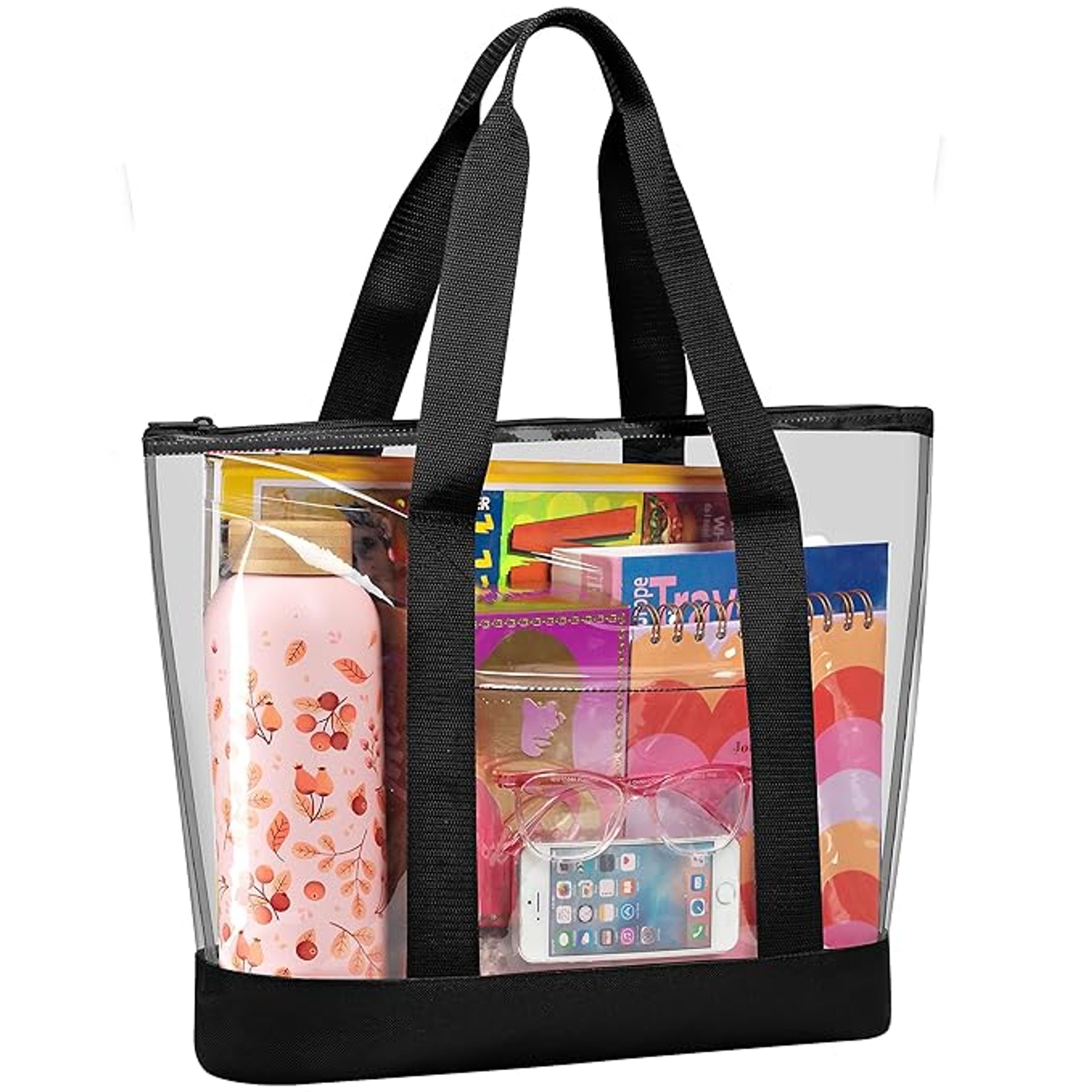 SEE-THRU MESH TOTE WITH FAUX LEATHER BOTTOM - BEACH CHAIRS