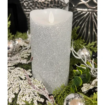 Silver Glitter 3x6 Moving Flame LED Candle