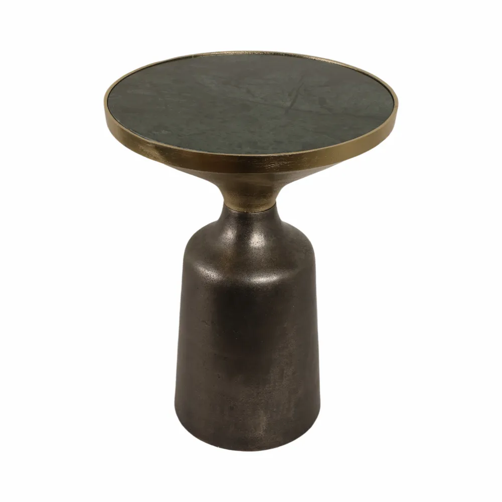 20" METAL ACCENT TABLE GREEN MARBLE TOP, MULTI