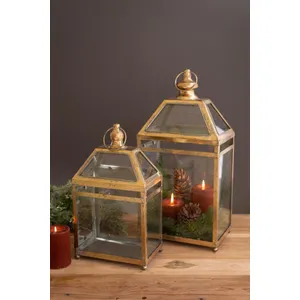Set of 2 Antique Gold Christmas Lanterns 1