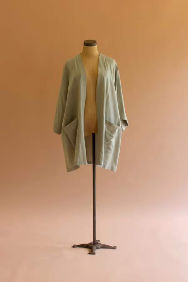 Short Kimono with Front Pockets - Fog