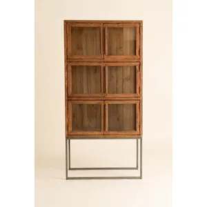 Wood and Metal Display Cabinet with Framed Glass Doors 4
