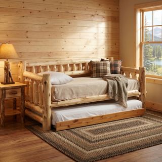 Cedar Log Daybed - with Roll Out Trundle - Vintage  - Includes Slat Roll