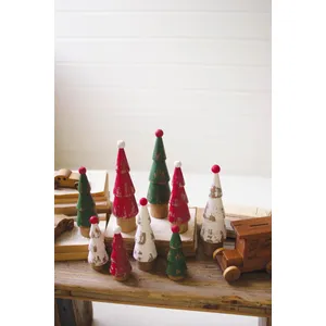 Set of 9 Turned Wood Painted Christmas Trees 1