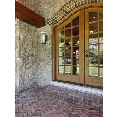 Croftwell 15″ High 1-Light Outdoor Sconce - Textured Matte Black with White Frosted Glass