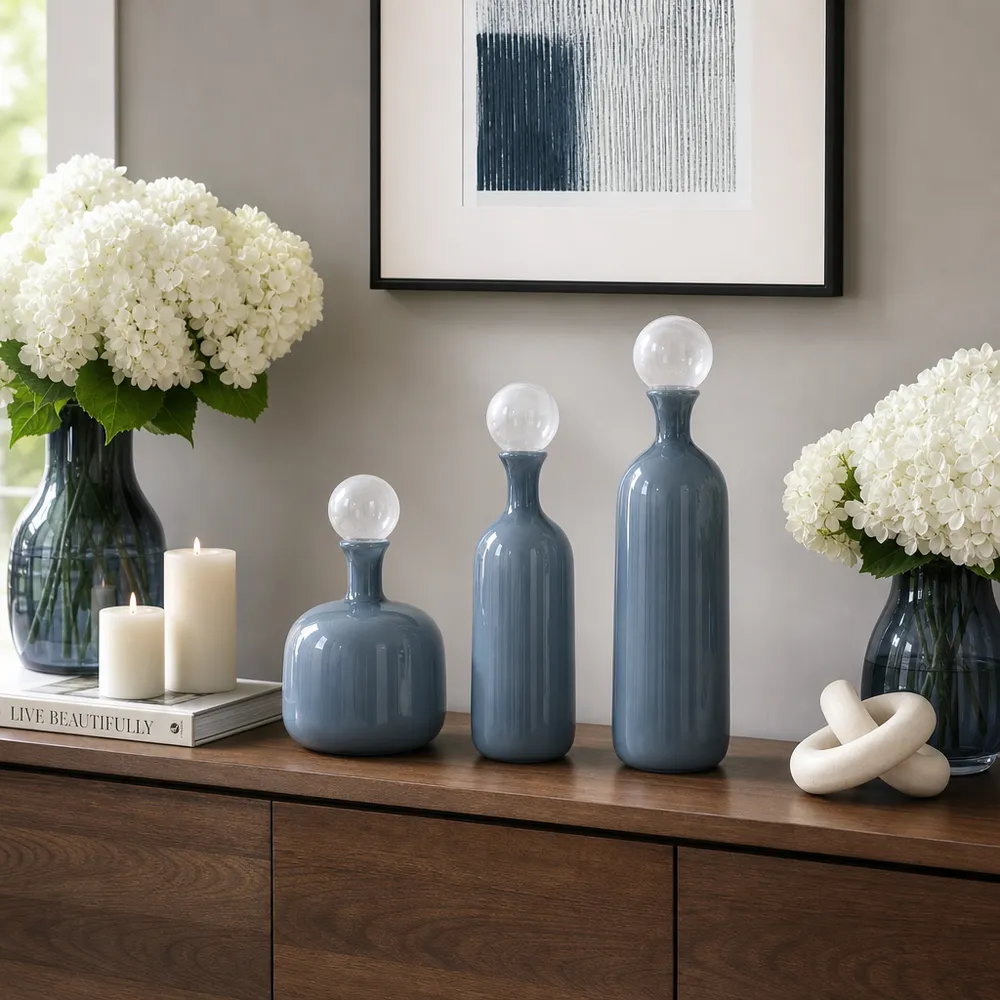 HARSTONRIDGE SET OF 3 BLUE GLASS VASES 19 (IN)