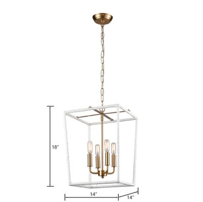 Kingdom 14″ Wide 4-Light Pendant - Aged Brass with White