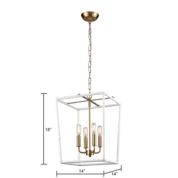 Kingdom 14'' Wide 4-Light Pendant - Aged Brass with White
