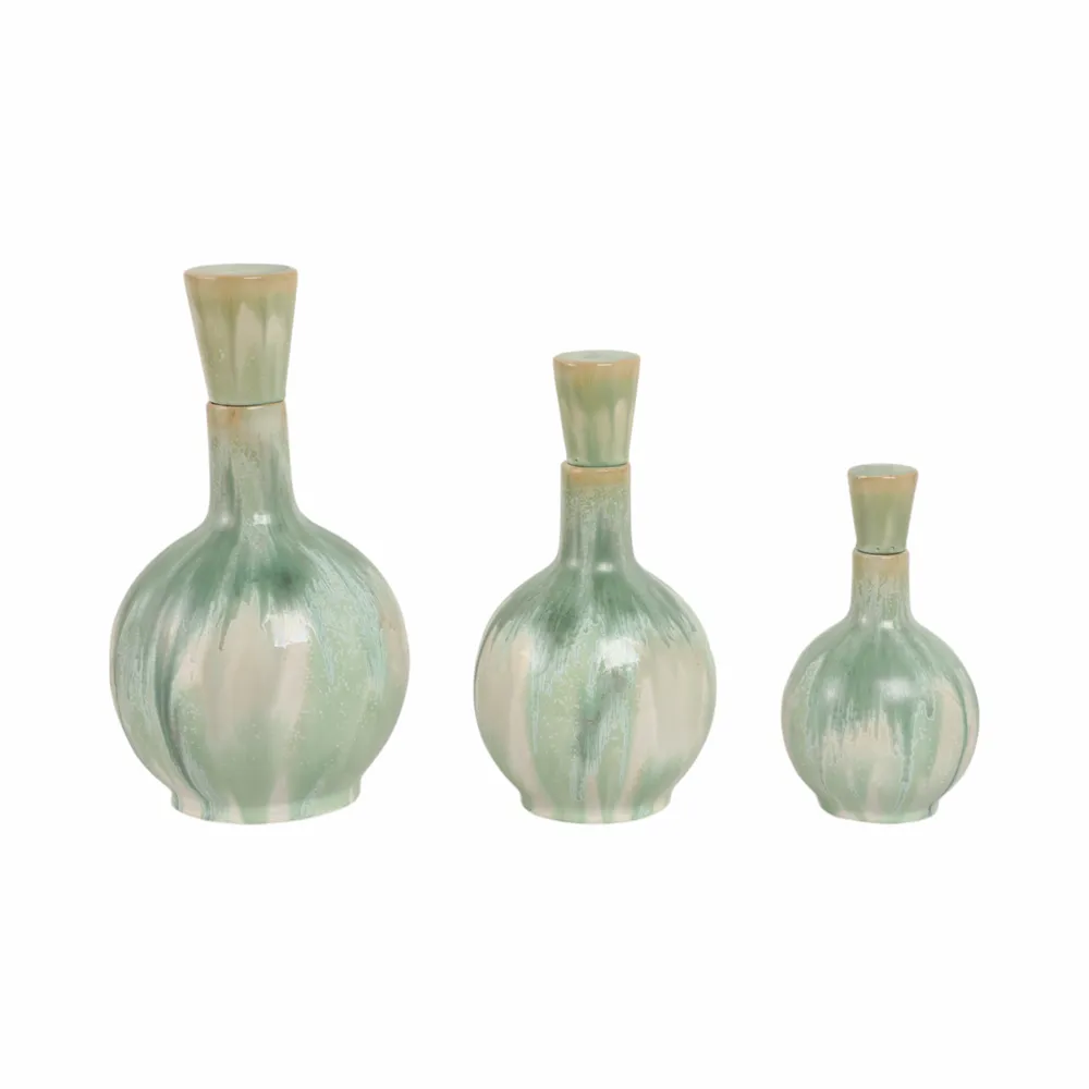AVAGROVE SET OF 3 GREEN VASES 14 (IN)