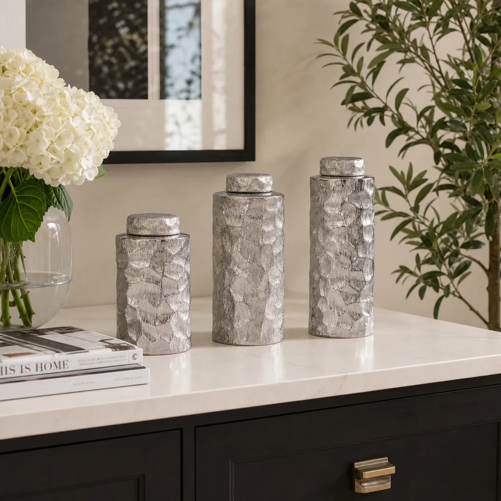 HENDONVIEW SET OF 3 SILVER VASES 14 (IN)
