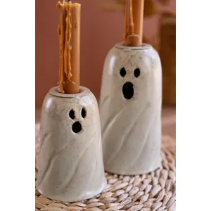 Set of 2 Metal Ghost Taper Candle Holders 4