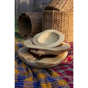 Set of 3 Rustic Teakwood Bowls 1