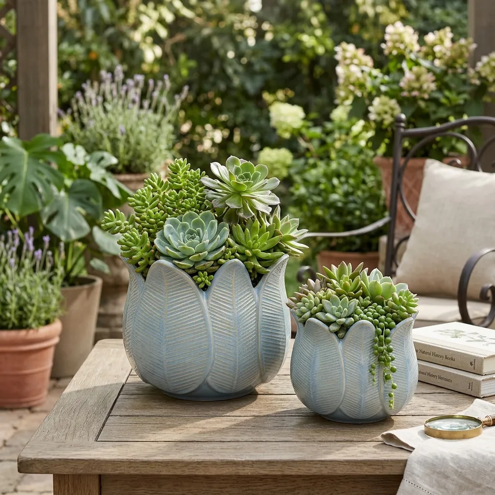 BRADYRIDGE SET OF 2 BLUE PLANTER 7 (IN)