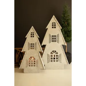 Set of 2 Metal Christmas Village Lamps 1