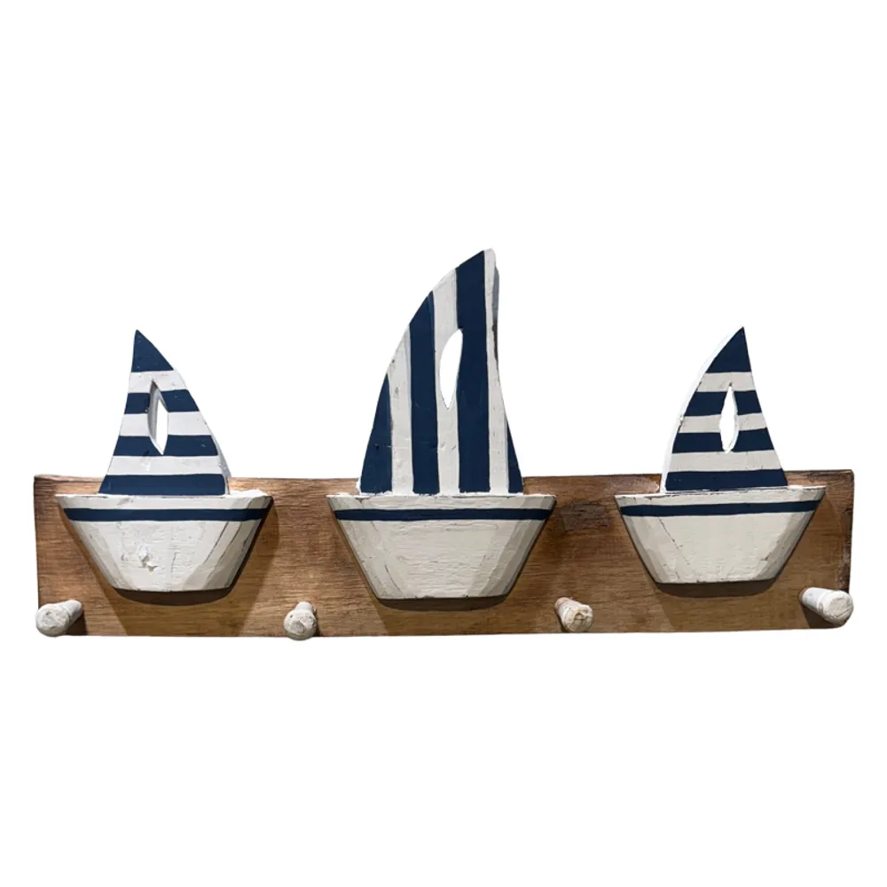 19-1/2" SAILBOAT WITH HOOKS WALL DECOR
