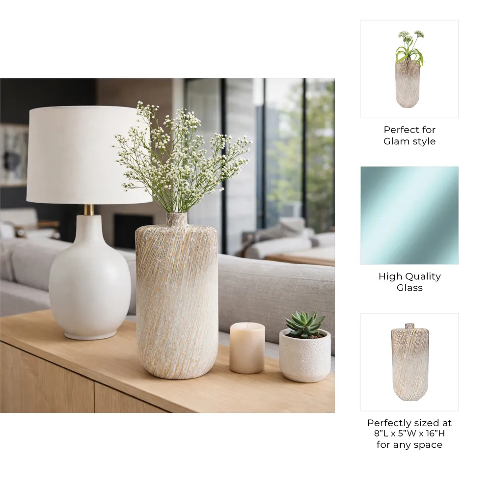 STONEWOOD IVORY GLASS VASE 16 (IN)