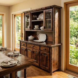 Hickory Log 75-inch Buffet & Hutch - with Wine Rack on Top Portion - Cognac
