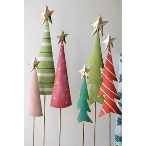Set of 2 Painted Metal Christmas Tree Trios 3