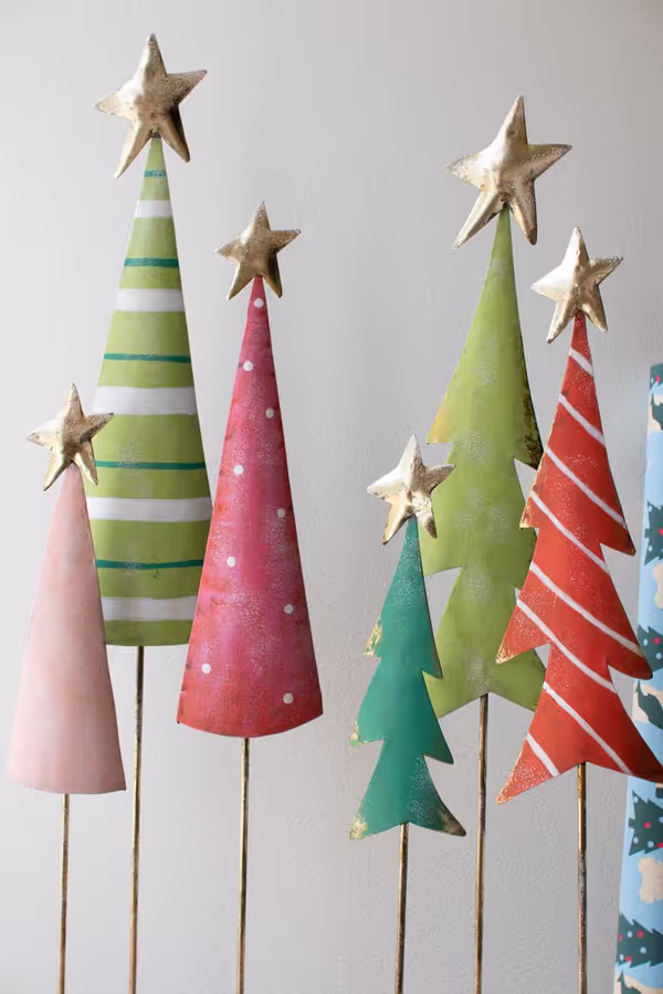 Set of 2 Painted Metal Christmas Tree Trios
