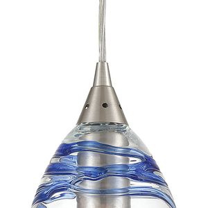 Vines 5'' Wide 1-Light Mini Pendant - Satin Nickel with Blue Glass 4