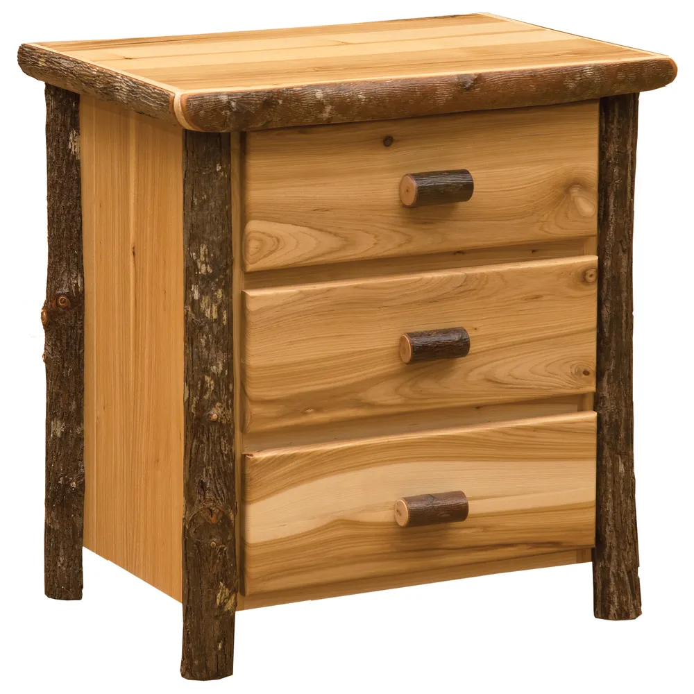 Hickory Log XL Three Drawer Nightstand - Natural