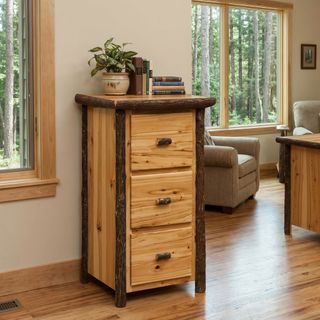 Hickory Log Three Drawer File Cabinet - Cinnamon