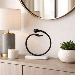 METAL,15" HAND RING ON BASE SCULPT ,BLACK/WHITE 12