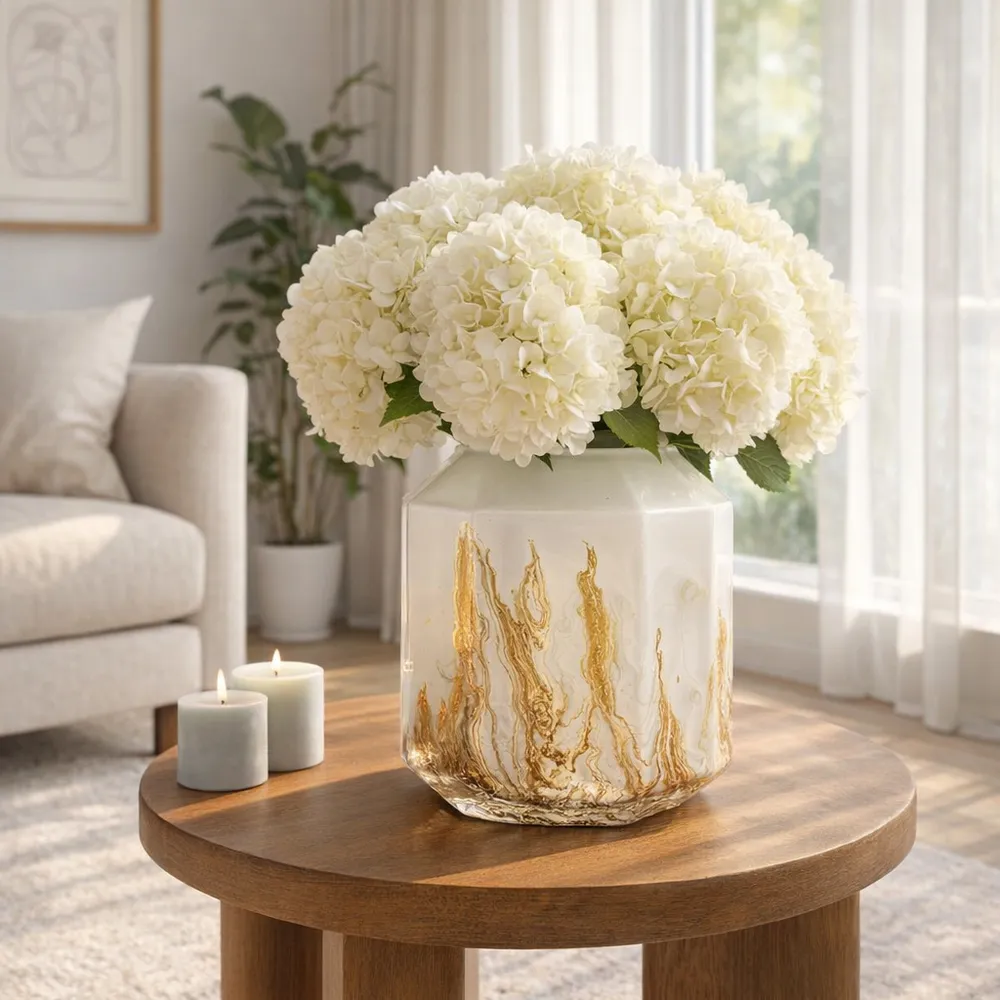 RAESTONE IVORY GLASS VASE 10 (IN)