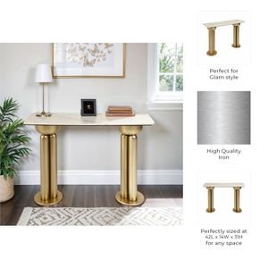 METAL, 42" MARBLE TOP CONSOLE, GOLD/WHITE 11