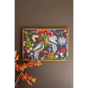 Framed Hand-Hooked Art with Birds and Flowers 1