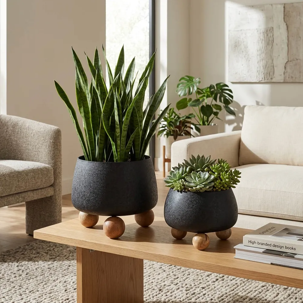 ALBAFIELD SET OF 2 BLACK PLANTER 9 (IN)