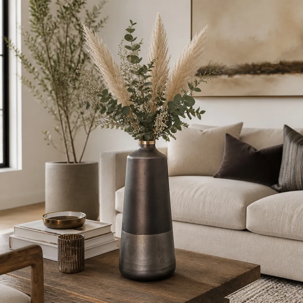 GRISHAMSHAW BRONZE GLASS VASE 21 (IN)