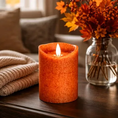 Orange Mottle Moving Flame LED Candle 3in by 4in
