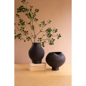 Set of 2 Black Clay Vases with Crackle Detail 7