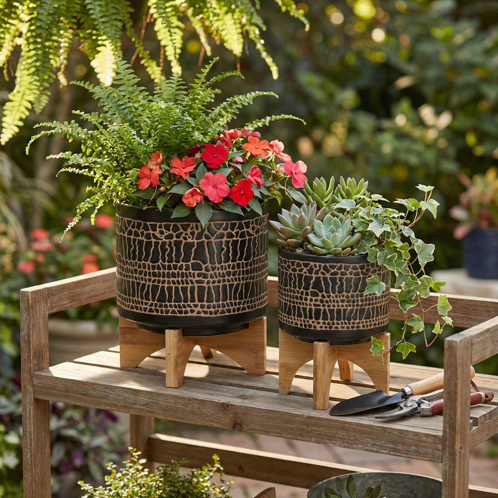 LANDONVIEW SET OF 2 BLACK PLANTER 11 (IN)